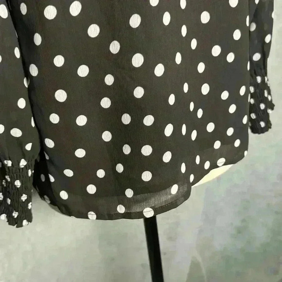 Madewell Black & White Polka V-Neck Long Smocked Sleeve Pullover Blouse Size 4 - Picture 7 of 11